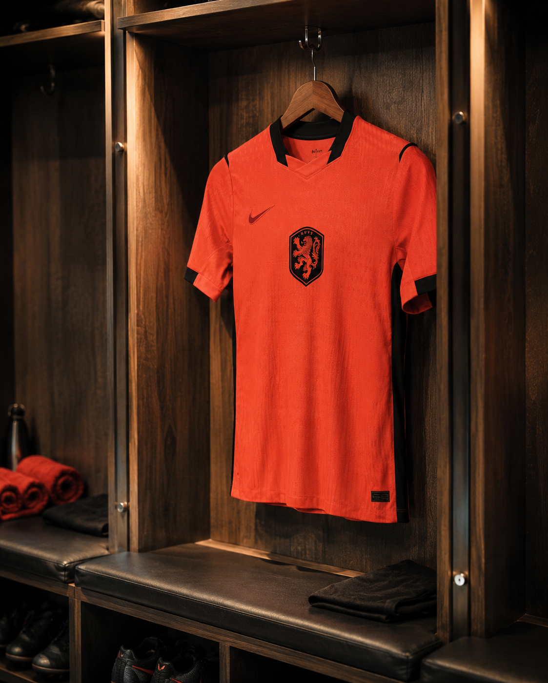 Variação de fotografia de camisa de futebol em vestiário com IA